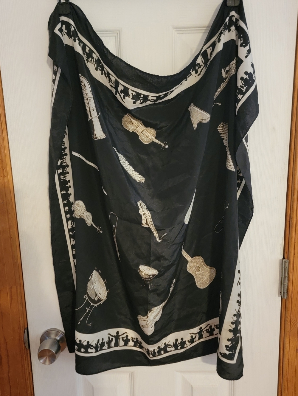 Black And Ivory 30" Nylon Scarf Musical Instruments Flute Violin French Horn